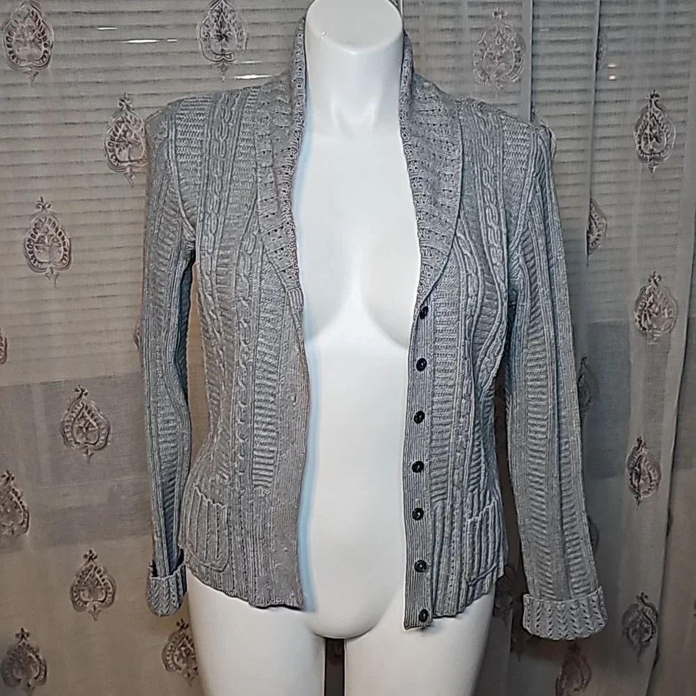 Gray knit button down sweater - Picture 12 of 13